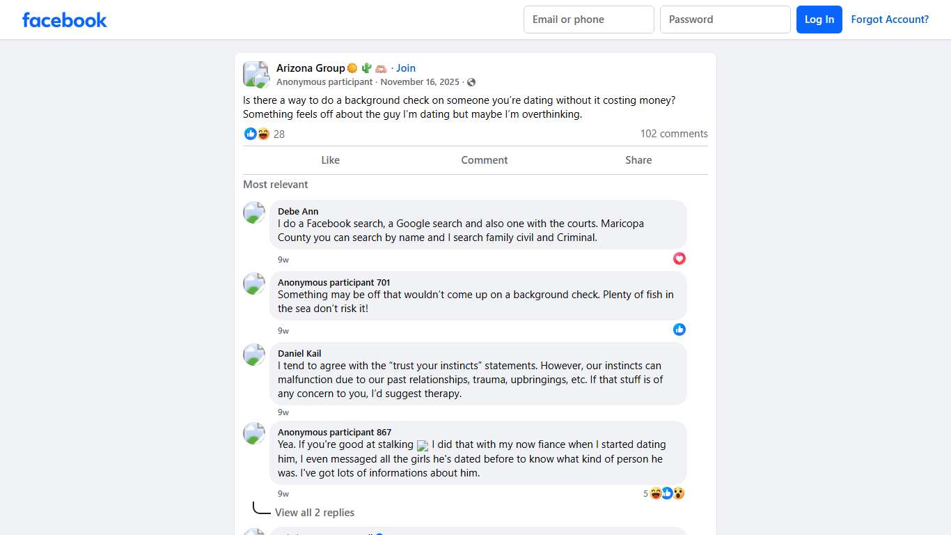 Arizona Group☀️🌵🫶🏼 | Is there a way to do a background check on someone you’re dating without it costing money | Facebook